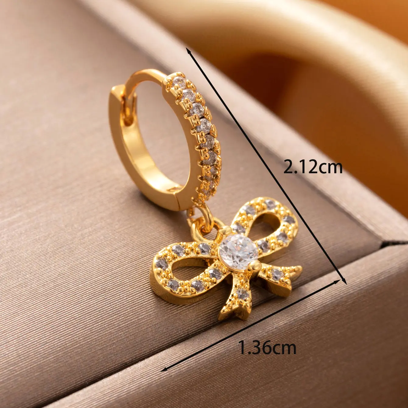 1 Piece Simple Series Classic Bow Knot Copper  Gold Color Zircon Women's Dangle Earrings h5 